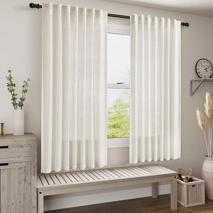 Cream Linen Back Tab Curtains 63 Inch Length - Image 7