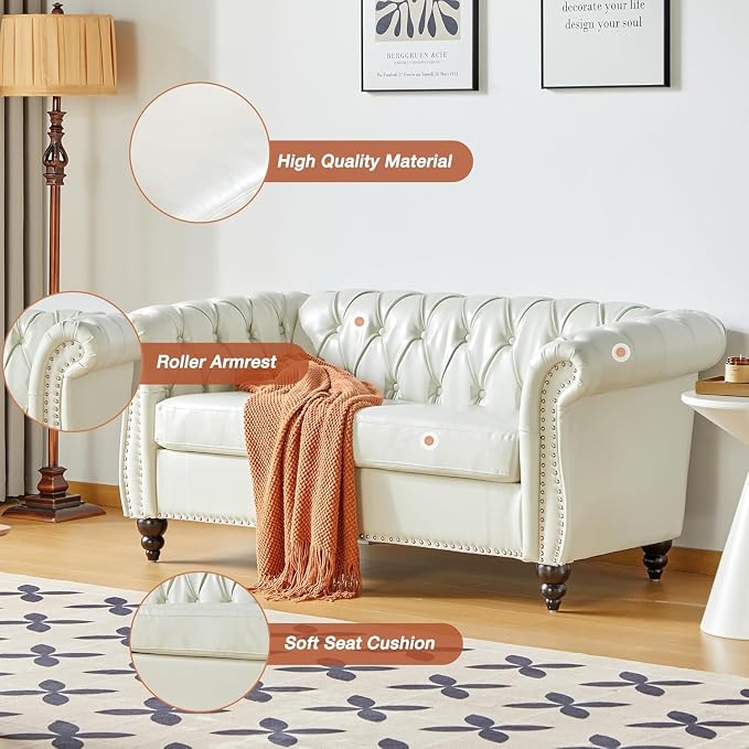 Mid-Century 2 Seater Sofa, Faux Leather Loveseat - Image 4