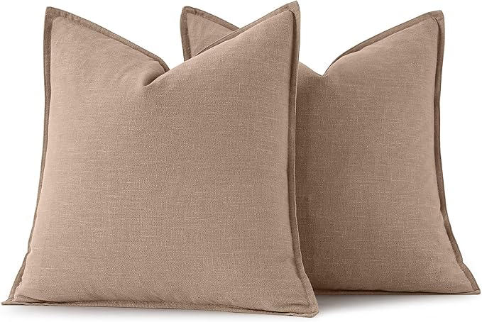 MIULEE Decorative Linen Euro Sham Pillow Covers 24x24 Camel | Boho Farmhouse​ - Image 6