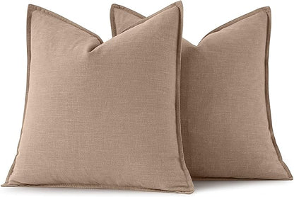 MIULEE Decorative Linen Pillow Covers 18x18 Inch Camel | Boho Farmhouse​ - Image 6