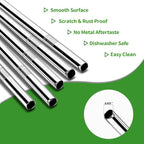 Lazycorner 5 Pcs Stainless Steel Smoothie Straws, 0.4'' Extra Wide Reusable Metal Drinking Straws for Milkshake, Smoothie, Beverage, Set of 5 with 2 Cleaning Brush