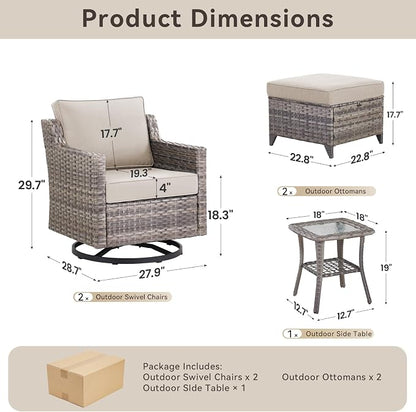5 Pieces Outdoor Patio Furniture Set-All-Weather Wicker Patio Swivel Glider - Image 8