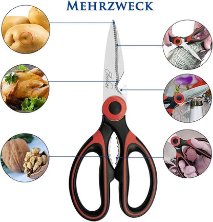Kitchen Shears, Acelone Premium Heavy Duty Shears Ultra Sharp Stainless Steel Multi-function Kitchen Scissors for Chicken/Poultry/Fish/Meat/Vegetables/Herbs/BBQ… (Red black)