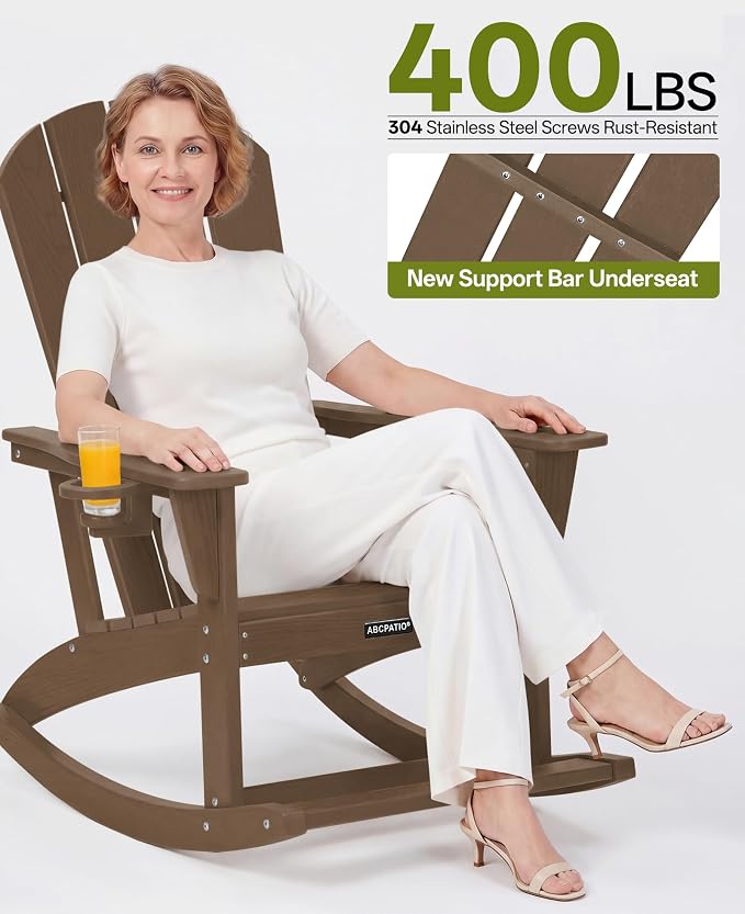 Outdoor Oversized Adirondack Rocking Chairs, All Weather HDPE Patio Rocking - Image 4