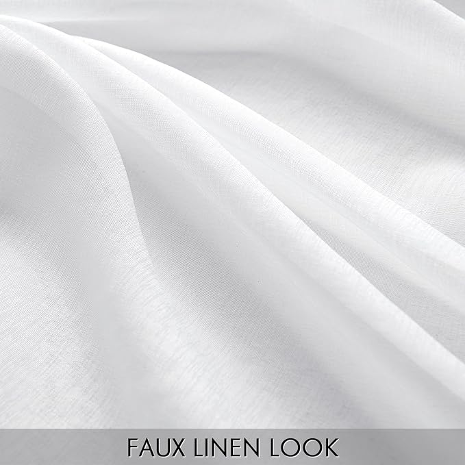 MIULEE Semi White Linen Textured Sheer Curtains 42W×63L Rod Pocket 2 Panels | - Image 2