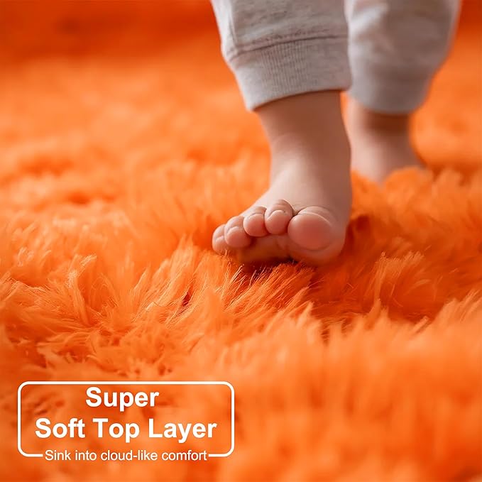 Amdrebio Orange Large Round Shaggy Area Rug 6Ft - Image 4