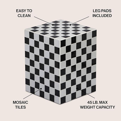 JONATHAN Y Callista 18-Inch Light Gray/Black Modern Ceramic Tiled Cube Side - Image 3