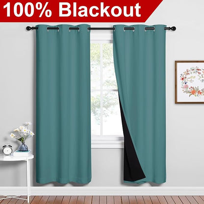 NICETOWN 100% Blackout Window Curtain Panels, Sea Teal, 2 Pieces, 42-inch Wide - Image 2