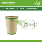 12 oz Paper Hot Cups, Tree-Less™ Compostable Paper Coffee Cups, Extra Strength, Tree-Free and Made Without PFAS, Natural Brown (1000 Count)