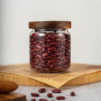 1 PC Small Glass Storage Jars with Airtight Lids, 17 fl oz (500ml) coffee container with Wooden Lid, Glass Pantry Canister for Beans, Rice, Sugar and etc