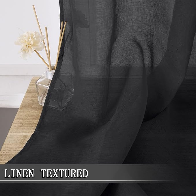 Tollpiz Sheer Curtains Linen Textured Living Room Curtain Sheers Light - Image 2