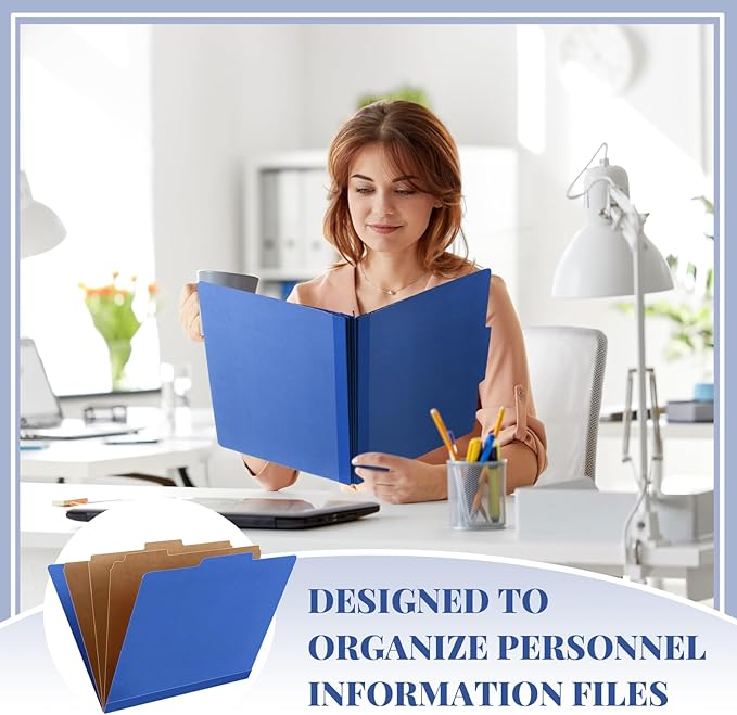 48 Pcs Classification Folders Letter Size, Back to School Supply for Teacher, Student, 3 Dividers Pressboard File Folder Bulk with 2 Fasteners, 3.5 Inch Expanding File Organizer (Dark Blue)