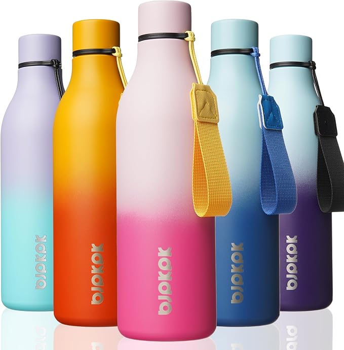 BJPKPK Insulated Water Bottles, 25 oz Stainless Steel Metal Water Bottle with Strap, BPA Free Leak Proof Thermos, Mugs, Flasks, Reusable Water Bottle for Sports & Travel, Cherry