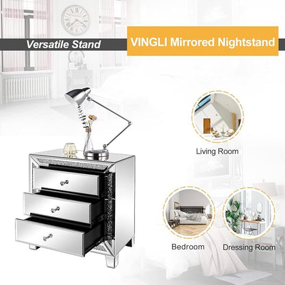 VINGLI Mirrored Nightstand Glass End Table, Mirrored Bedside Table - Image 8