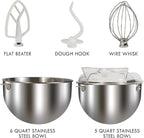 Kenmore Elite Heavy-Duty 6 Qt Bowl-Lift Stand Mixer, 600 Watts, with Flat Beater, Wire Whisk, Dough Hook, Stainless Steel Bowls, LED Light, Digital Countdown Timer, Metallic Grey