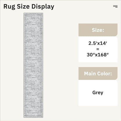 Soalmost Hallway Runner Rug 2'6" x 14' Washable Long Kitchen Rugs Grey | - Image 5