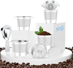 NESSUS reuse kcups for Keurig 1.0, Stainless steel reusable k cup, Metal k cups for keurig, refillable pod with Heat Resistant Handles and Coffee Scoop, NO BPA, 4 Pack