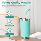 Stainless Steel Straw for 20 oz YETI Tumbler, 8.5in Metal Straight Straws Reusable with Silicone Tip for Milk, Juice, Cola, Coffee- 2 Cleaning Brushes & 1 Portable Bag