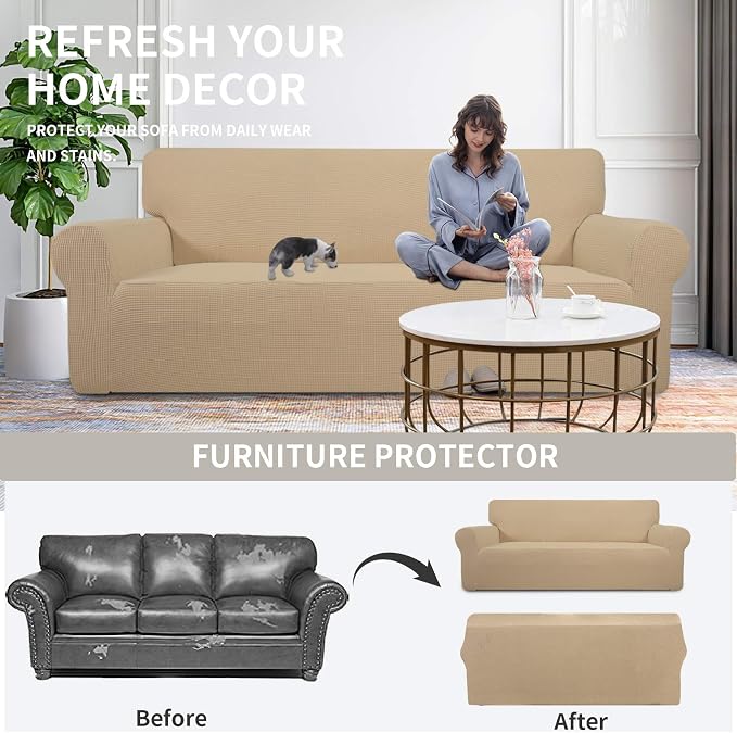 Easy-Going Stretch Oversized Loveseat Couch Covers Washable Sand | 1-Piece - Image 4