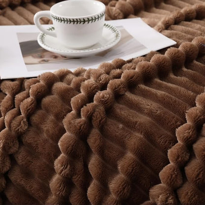 Brown Fleece Throw Blanket for Couch Sofa 50”x60”with Striped Design | Fleece - Image 4