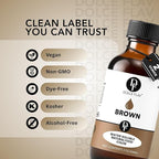 Dolce Flav Natural Brown Food Coloring – 2 oz Liquid Color from Class IV Caramel with Graduated Dropper | Water-Soluble | For Baking, Beverages & Sauces | Kosher | Made in USA