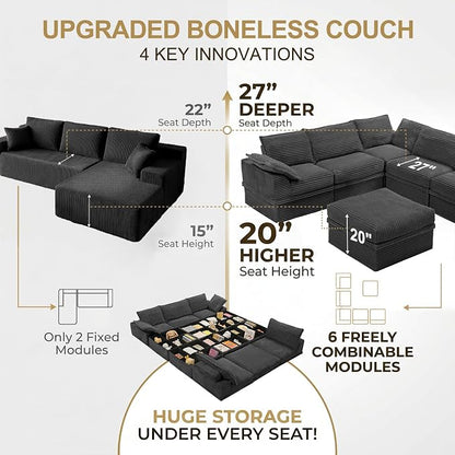 Upgrade Boneless Couch with Storage, Extra Deep&High Seat Modular Sectional - Image 6