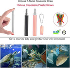 2 Pack Reusable Metal Straws Collapsible Stainless Steel Drinking Straw Travel Portable Telescopic Straw with Case for Cruise Ship Essentials Black/Rose Gold