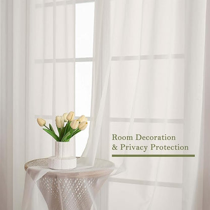Ivory Sheer Curtains 108 Inches Long 2 Panels, Solid Airy Voile Extra Wide - Image 6