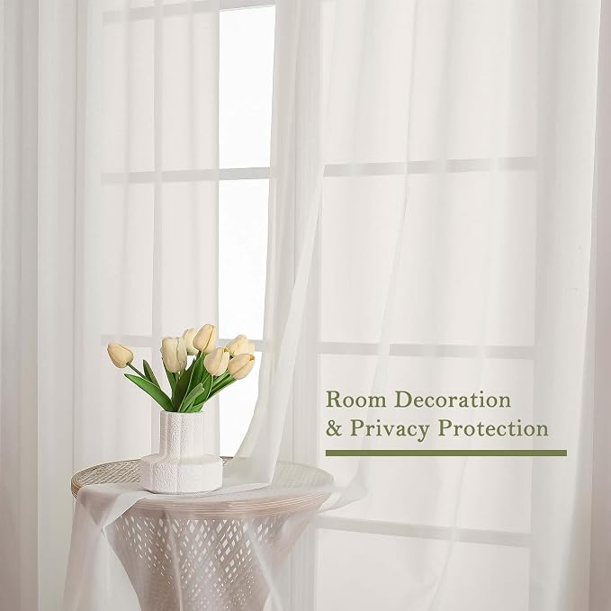 Ivory Sheer Curtains 96 Inches Long 2 Panels Set, Solid Airy Voile Dual Rod - Image 6