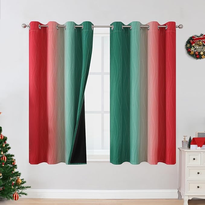 Red and Green Ombre Blackout Curtains 52Wx54L 2 Panels | Ombre Christmas by ESTELARTEXTILER