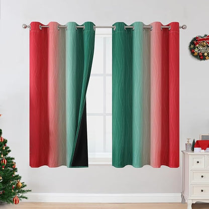 Red and Green Ombre Blackout Curtains 52Wx54L 2 Panels | Ombre Christmas by ESTELARTEXTILER