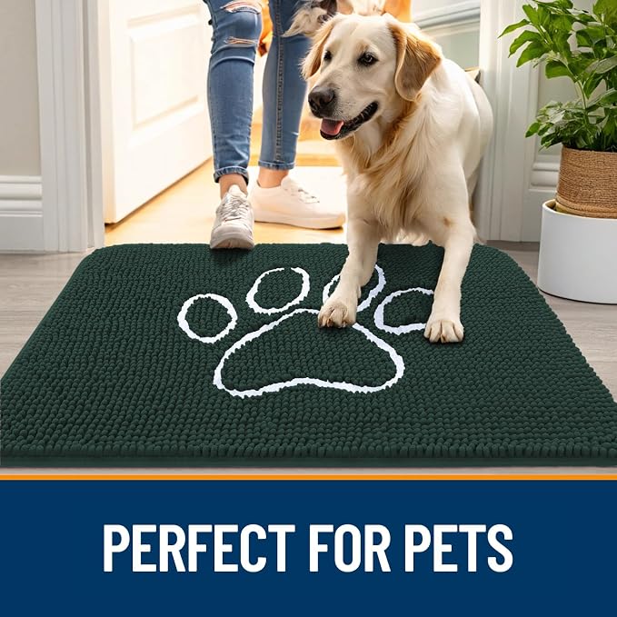 OLANLY Dog Door Mat for Muddy Paws 24x16, Paw Print Design Chenille Mud Mat | - Image 6