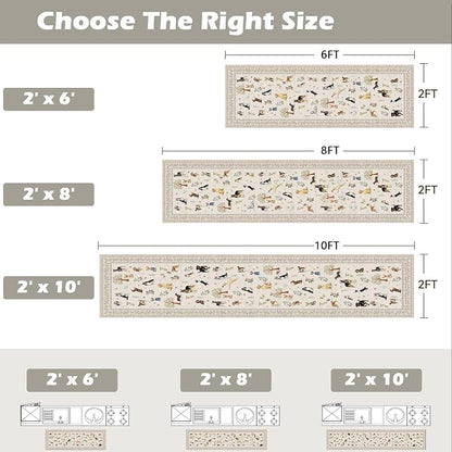 Beige Hallway Runner Rug 2x4 for Bedroom Kitchen | Ultra-Thin;Boho Style;Low - Image 2
