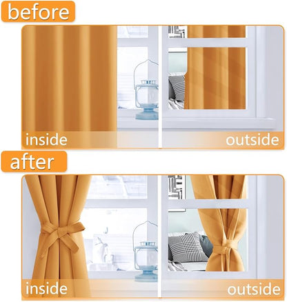 Short Blackout Curtains for Bedroom, Pumpkin Orange, 42 x 45 Inch | Thermal - Image 5