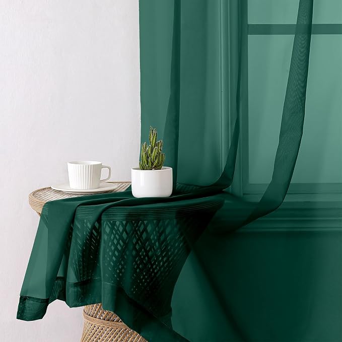 Hunter Green Sheer Curtains 84 Inches Long 2 Panels Set, Rod Pocket Window - Image 8