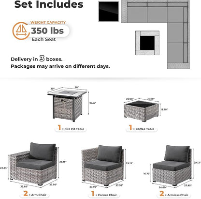 ovios 7 Pieces Patio Furniture Set, Outdoor Wicker Sectional Sofa - Image 8