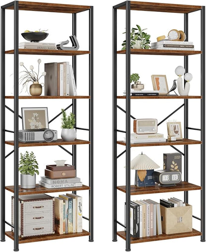 Furologee 6 Tier Book Shelf Set of 2, Tall Wide Bookshelf, Industrial Open by Furologee