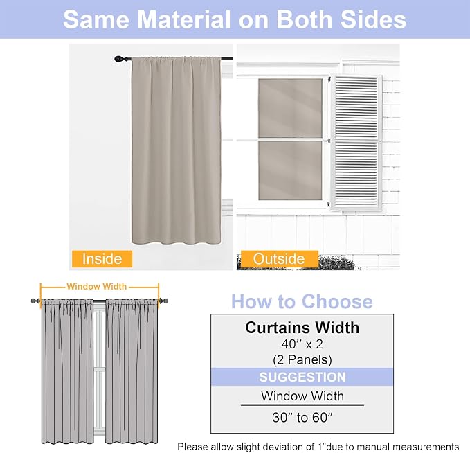 Simplebrand Ava Stone Short 36 Inches Blackout Curtain 2 Panels Set, Half - Image 8
