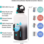 SENDESTAR Water Bottle 64oz Double Wall Vacuum Insulated Leak Proof Stainless Steel Sports Water Bottle—Wide Mouth with New Flex Straw Lid & Spout Lid (Day&Night)