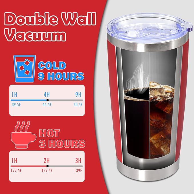 20oz Tumbler Bulk Stainless Steel Tumbler Cup with Lid Vacuum Insulated Double Wall Travel Mug, Durable Powder Coated Travel Coffee Tumbler Mug for Hot & Cold Drinks, Red,8 Pack