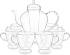Teabloom Grand Bouquet Borosilicate Glass Tea Set for Six – Elegant 50oz Teapot with Microdot Infuser & Six 8oz Teacups – A Pure & Immersive Tea Experience – Tea Purist's Choice