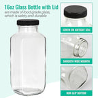 16 oz Glass Juice Bottles with Lids 3 Pack, Reusable Glass Drink Bottles,500ml Water Drinking Bottle for Milk,Juicing,Kombucha,Ginger,Beverage Glassware,Juice Drinking Jars