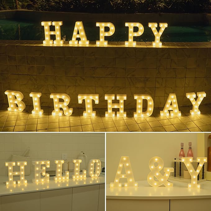 Foaky LED Letter Lights Sign Marquee Light Up Letters Sign for Night Light Wedding/Birthday Party Battery Powered Christmas Lamp Home Bar Decoration(X)