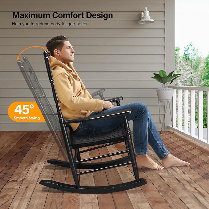 VINGLI Wooden Rocking Chair Outdoor, Patio Rockers - Image 5