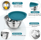 TeamFar Mixing Bowls, Stainless Steel Nesting Salad Bowls with Airtight Lids Set, For Serving/Mixing/Storing, Healthy & Heavy-duty, Dishwasher Safe & Easy Clean, 4.6/3 / 1.5 QT, Navy Blue