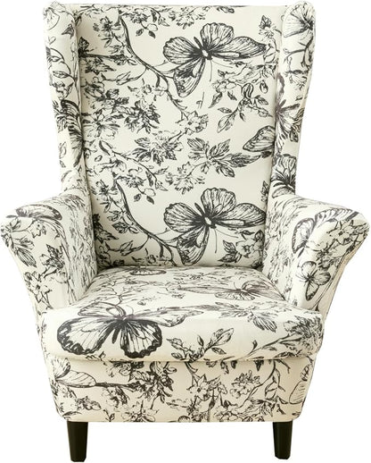 KRFOONN Velvet Wing Chair Slipcovers 2 Piece Stretch Printed Wingback Chair by KRFOONN