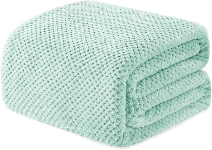 Exclusivo Mezcla Soft Waffle Fleece Bed Blanket King Size, Mint Green | by ExclusivoMezcla