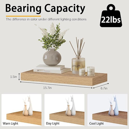 Oak Floating Shelves Wood for Wall 15.7in Wall Mounted Display Ledge Shelves - Image 4
