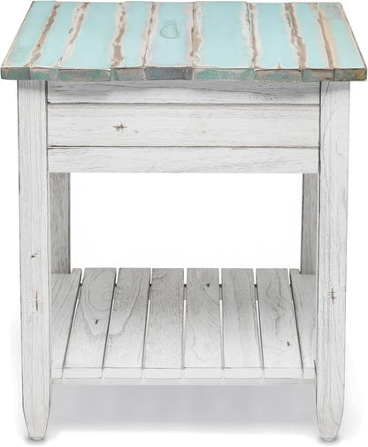 Sea Winds Trading Picket Fence End Table Distressed Bleu White Finish - Image 5
