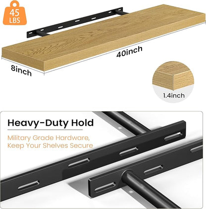 Fun Memories Floating Shelves for Wall, 40 Inch Long Set of 2 Rustic Wood Wall - Image 4